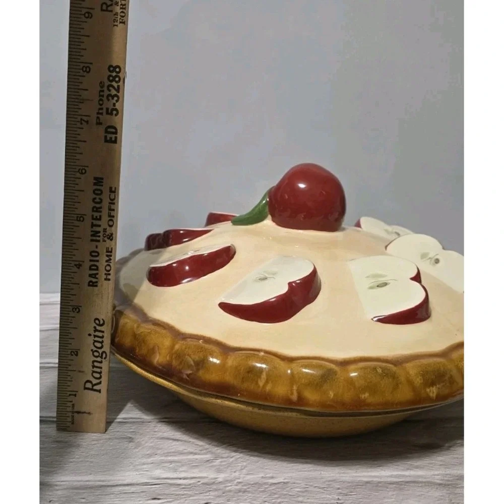 Vintage Ceramic Covered Apple Pie Plate Dish Keeper w/ Lid 1980's from Portugal